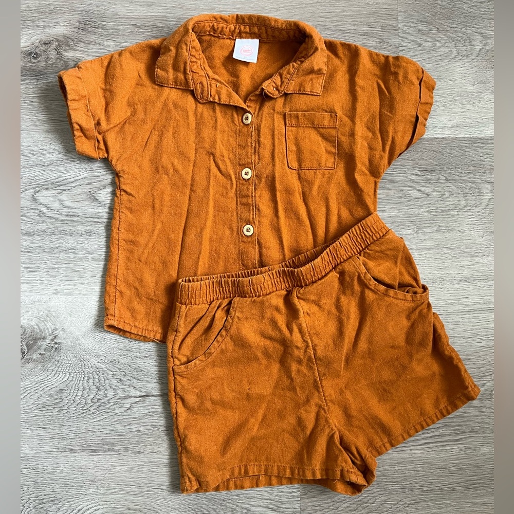wonder nation toddler girls orange shirt/ shorts matching set size 5T
